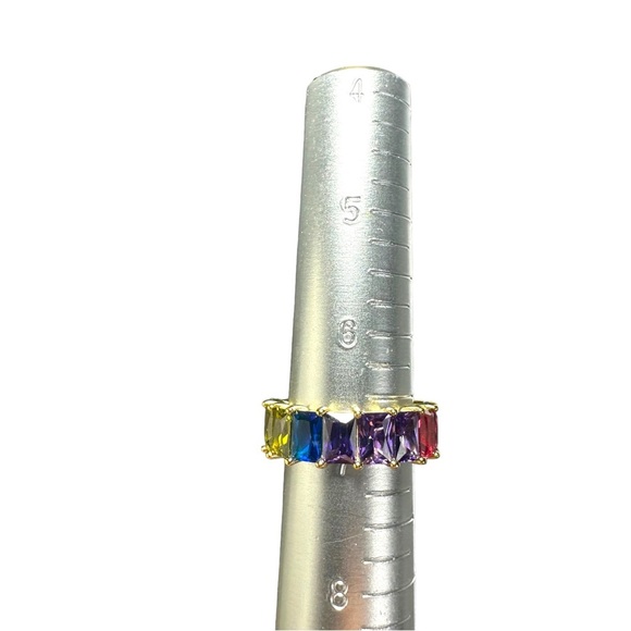 GM CN 925 Sterling Silver 6.5 mm Rainbow CZs Eternity Ring Size 7 Gay Pride New - Picture 3 of 16